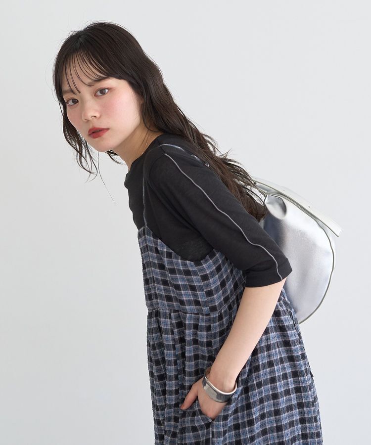 earth music&ecology「シャーリングラメチェックキャミワンピース」|ワンピース|