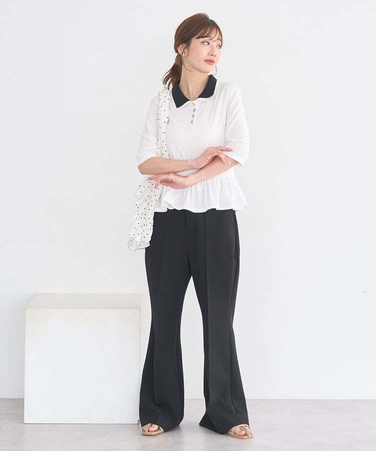 earth music&ecology「ダブル衿ペプラムプルオーバー」|Tシャツ・カットソー|