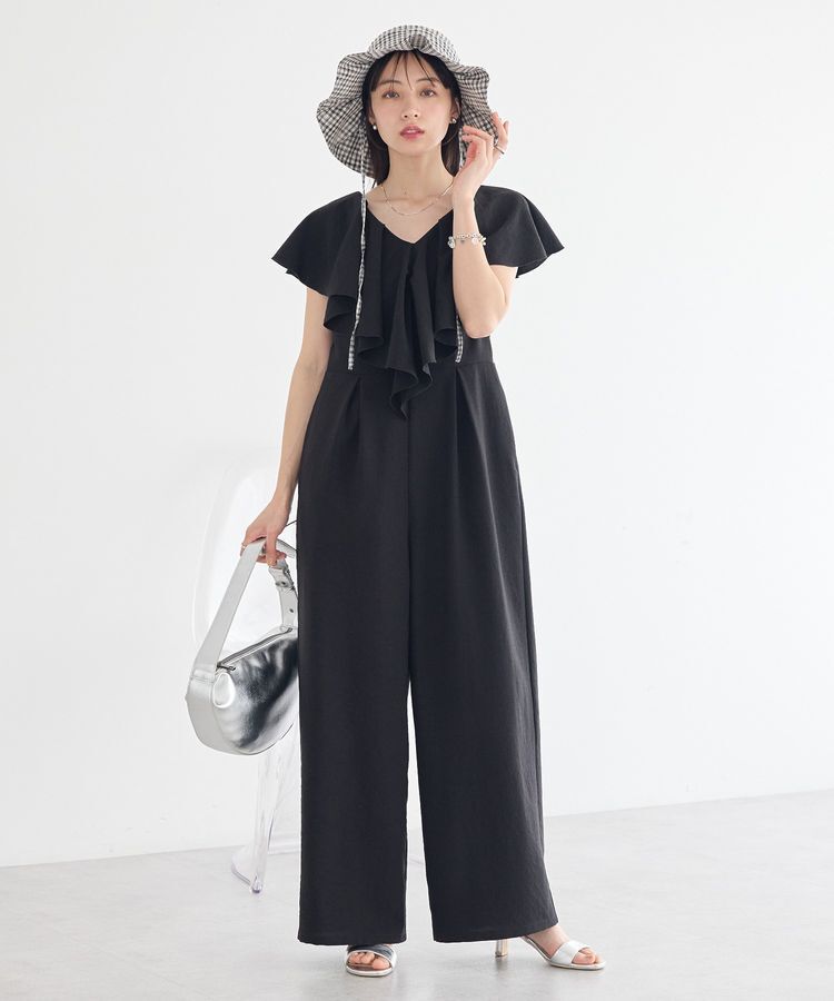 earth music&ecology「ラッフルサロペット」|オールインワン|Black