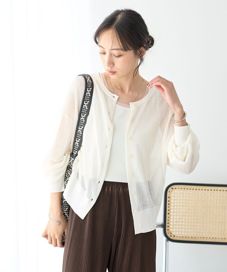 earth music&ecology「【WEB限定】接触冷感シアークルーニットカーディガン」|カーディガン|