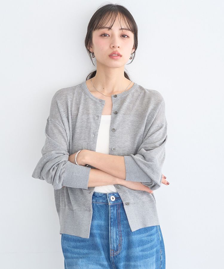 earth music&ecology「【WEB限定】接触冷感シアークルーニットカーディガン」|カーディガン|