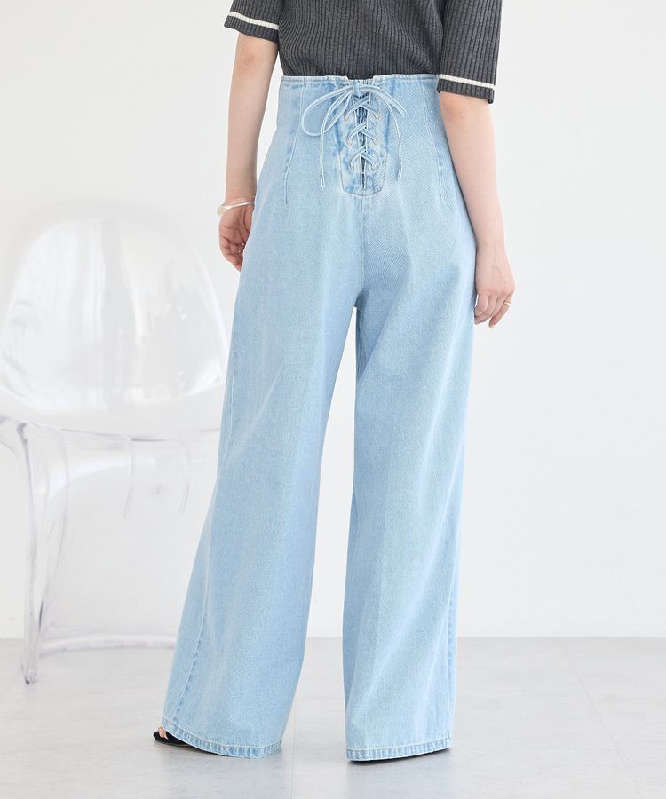 earth music&ecology「【WEB限定】フロントZIPバックレースアップデニム」|デニム|Light indigo