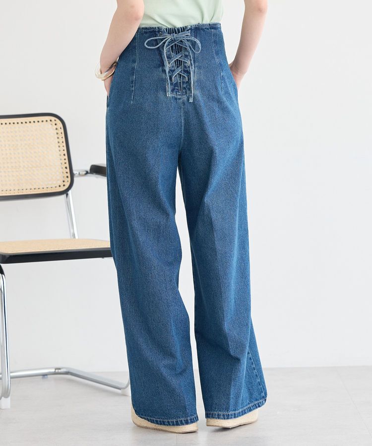 earth music&ecology「【WEB限定】フロントZIPバックレースアップデニム」|デニム|Medium Indigo