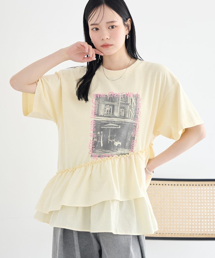 earth music&ecology「異素材ドッキンググラフィックTシャツ」|Tシャツ・カットソー|