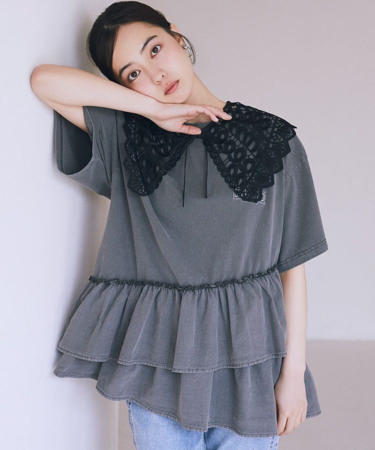 earth music&ecology「異素材ドッキンググラフィックTシャツ」|Tシャツ・カットソー|Charcoal Gray