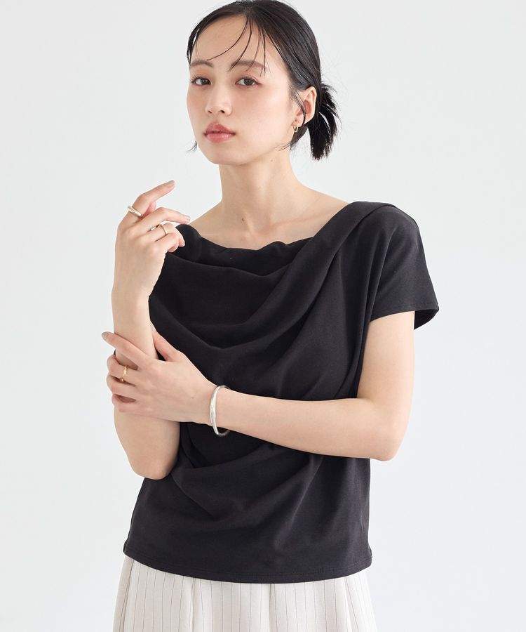 earth music&ecology「フレンチスリーブドレーププルオーバー」|Tシャツ・カットソー|Black