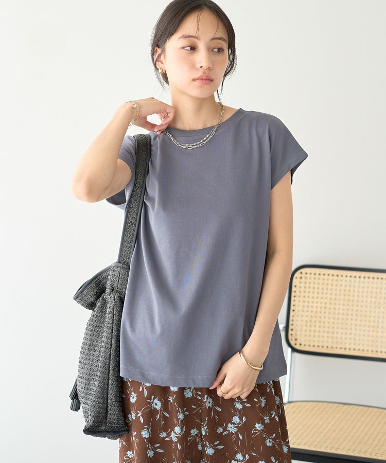 earth music&ecology「【遮熱・接触冷感・UVカット】フレンチスリーブTシャツ」|Tシャツ・カットソー|Charcoal Gray