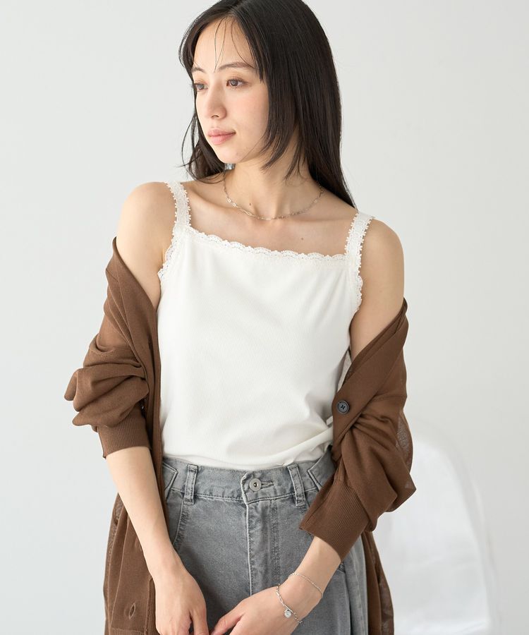 earth music&ecology「【接触冷感・抗菌防臭】カップ付レースキャミソール」|インナー|Off White