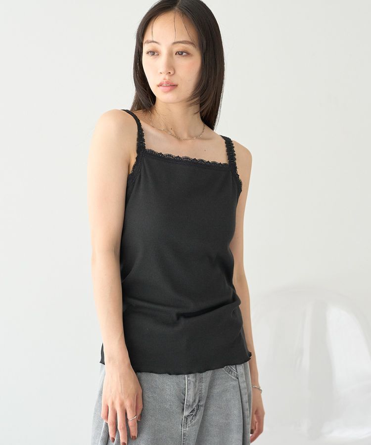 earth music&ecology「【接触冷感・抗菌防臭】カップ付レースキャミソール」|インナー|Black