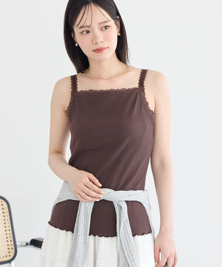 earth music&ecology「【接触冷感・抗菌防臭】カップ付レースキャミソール」|インナー|Brown