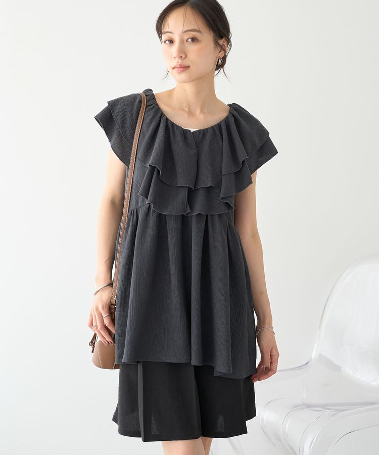 earth music&ecology「ラッフルフリルワンピース」|ワンピース|Charcoal Gray