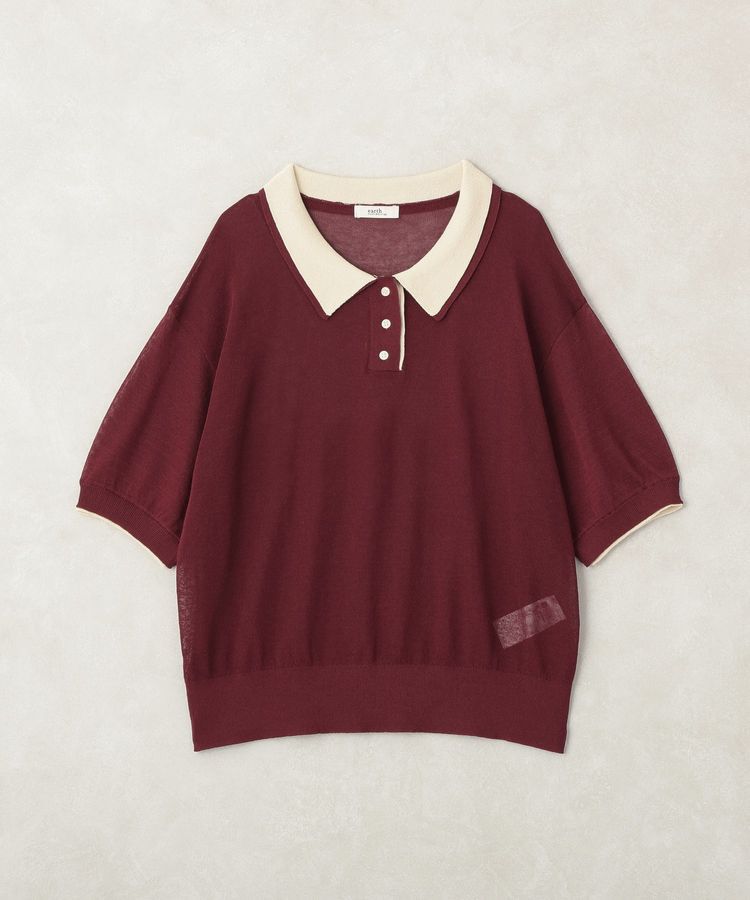 earth music&ecology「バイカラーシアーポロニット」|ニット・セーター|Bordeaux