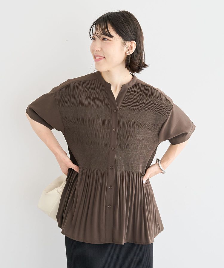 armonia「マジョリカプリーツスキッパーブラウス」|シャツ・ブラウス|Brown