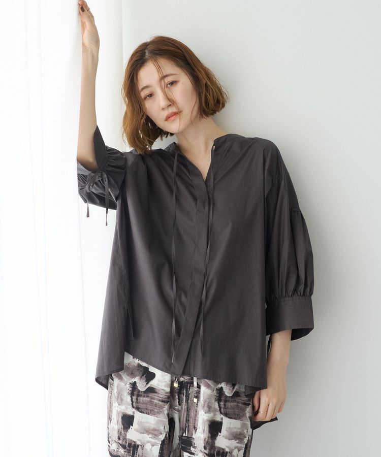YECCA VECCA「【ORGABITS】5分袖スキッパーシャツ」|シャツ・ブラウス|Charcoal Gray