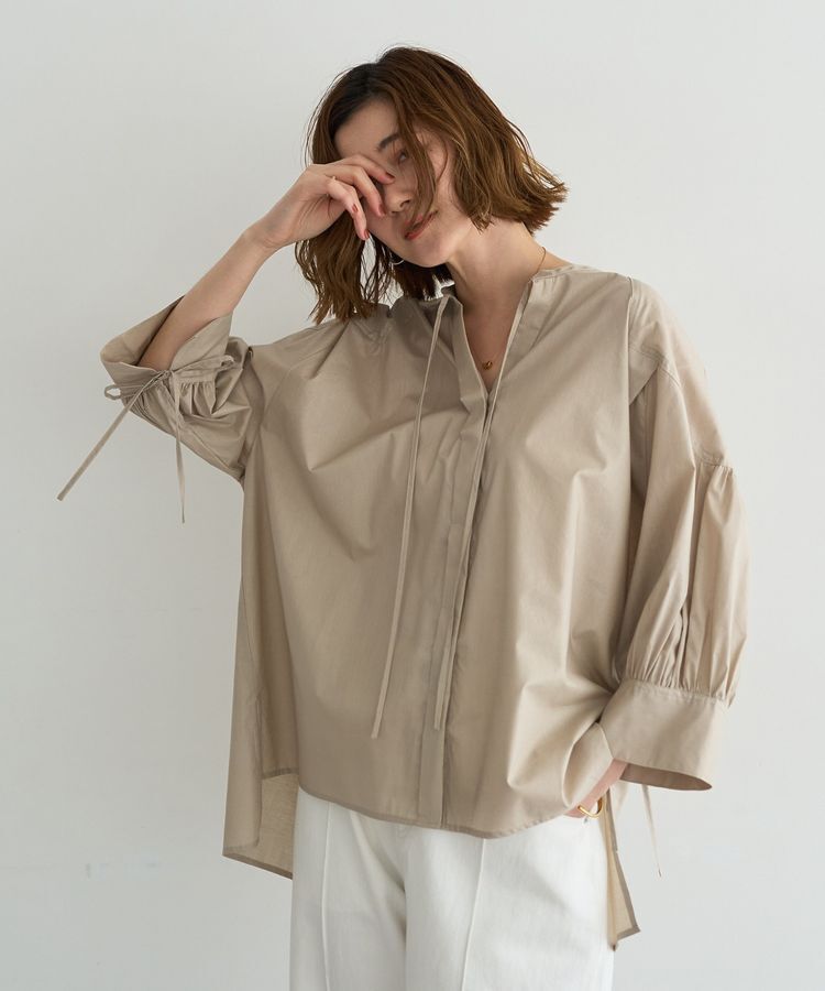 YECCA VECCA「【ORGABITS】5分袖スキッパーシャツ」|シャツ・ブラウス|Beige