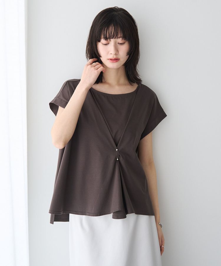 YECCA VECCA「ピン付きドレープカットソー」|Tシャツ・カットソー|Charcoal Gray
