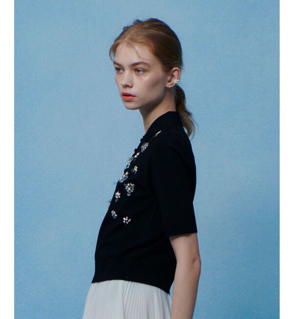 LOULOU WILLOUGHBY「フラワービジューポロ」|ニット・セーター|