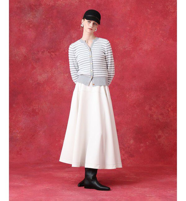 LOULOU WILLOUGHBY「フェザーボーダーキーネックカーディガン」|カーディガン|
