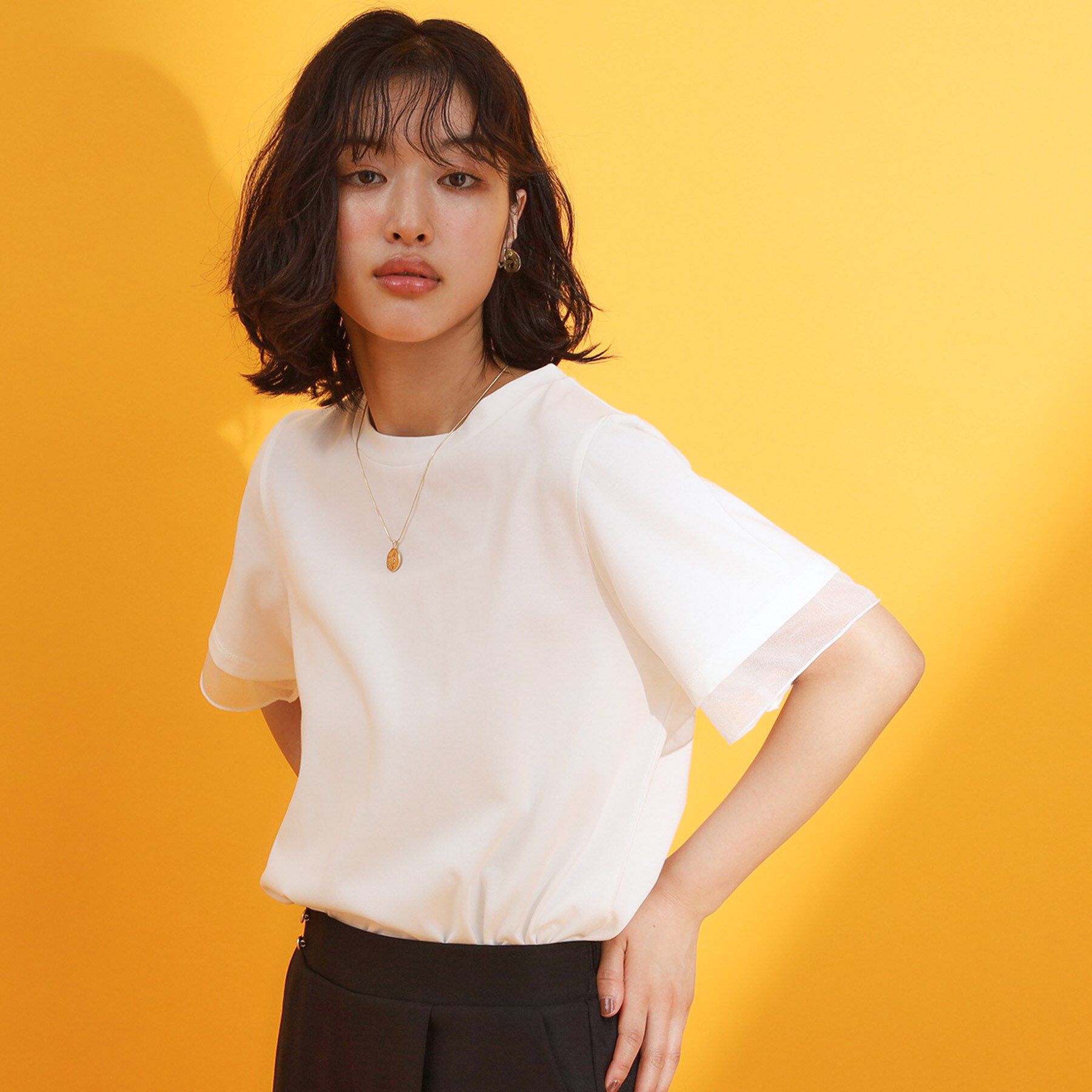 THE SHOP TK「【ひんやり/UV/洗濯機OK】袖シアーTシャツ」|Tシャツ・カットソー|