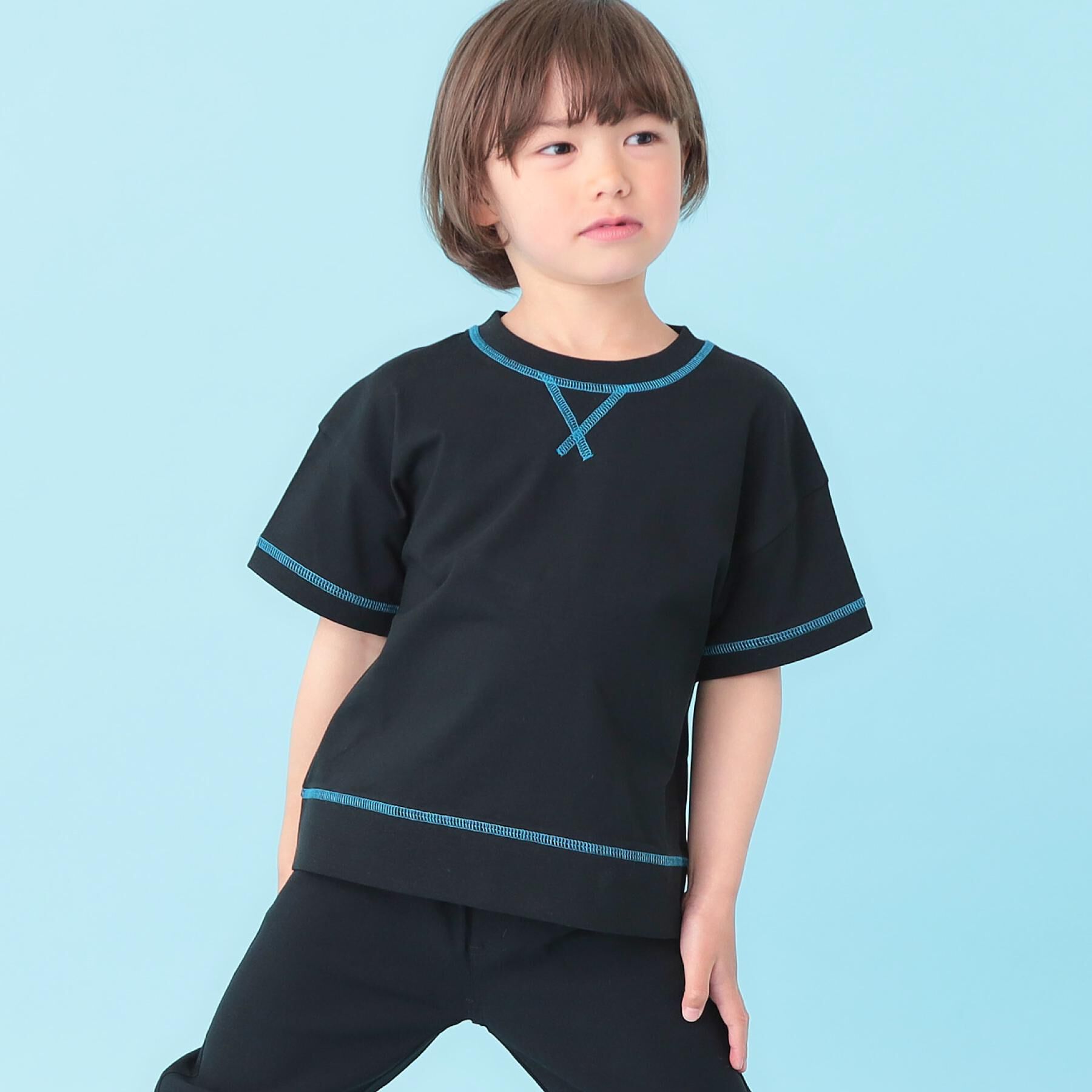 THE SHOP TK「【110－160】配色ステッチガゼットTEE」|Tシャツ・カットソー|ブラック(019)