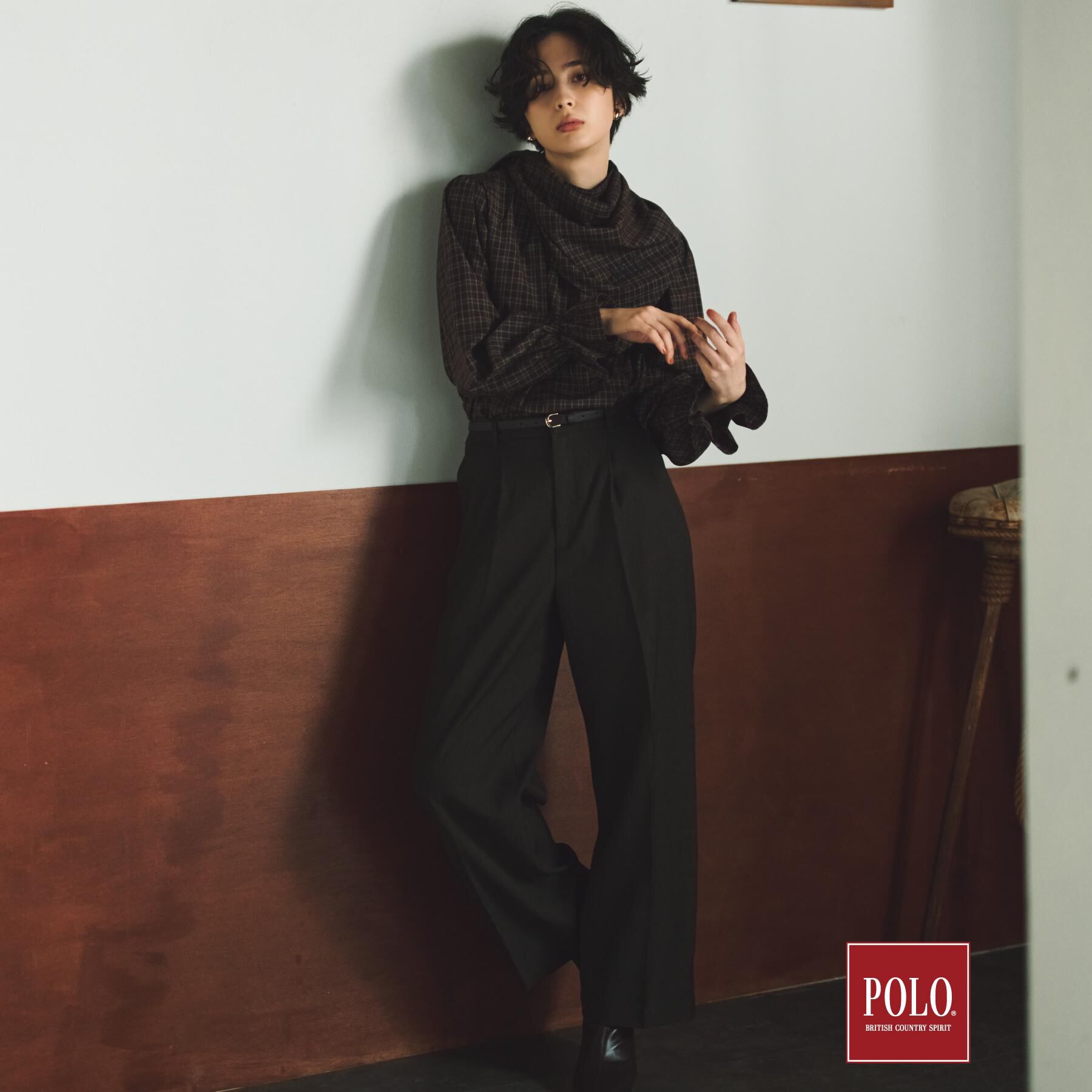 THE SHOP TK「POLO BCS/チェックスカーフ付きブラウス」|シャツ・ブラウス|
