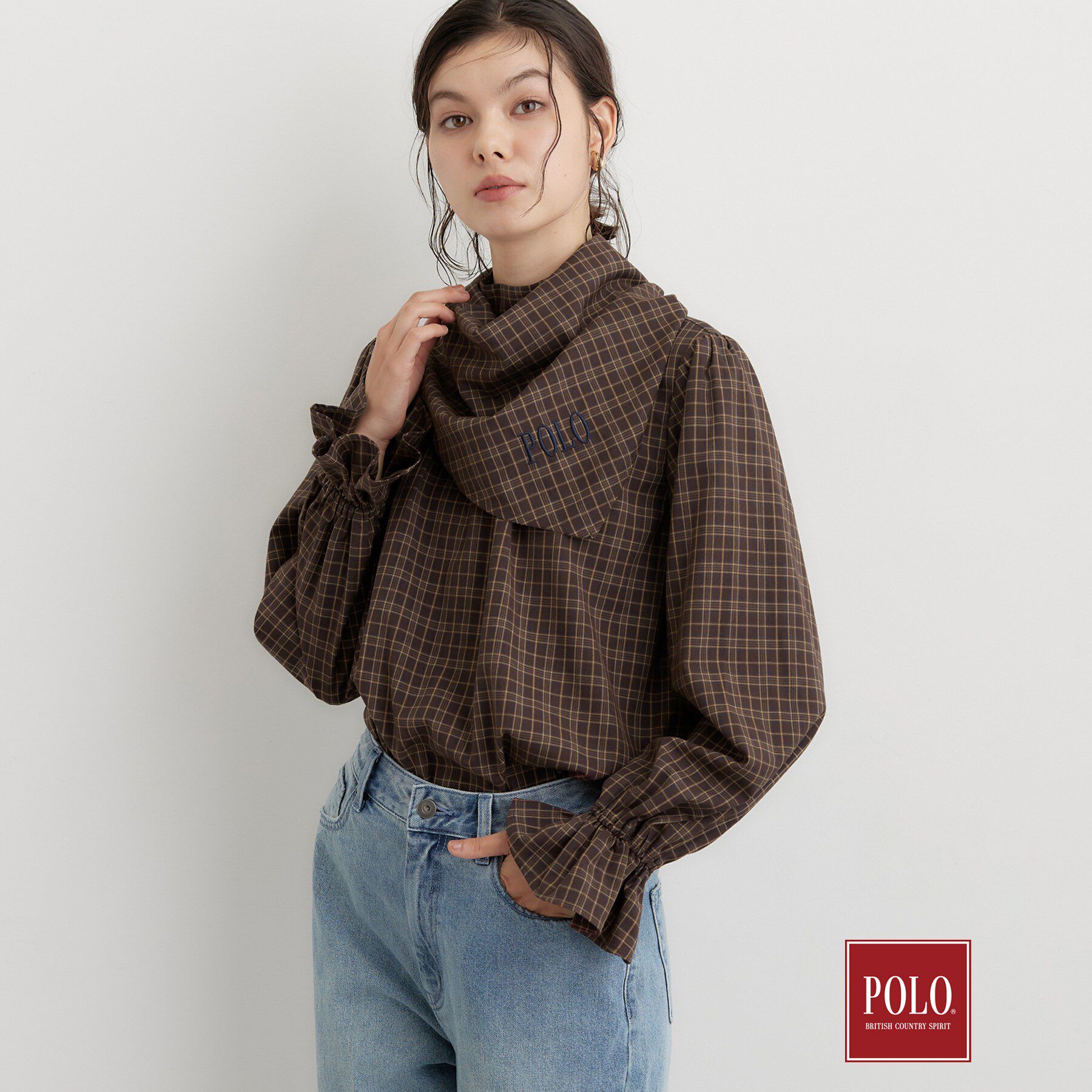 THE SHOP TK「POLO BCS/チェックスカーフ付きブラウス」|シャツ・ブラウス|
