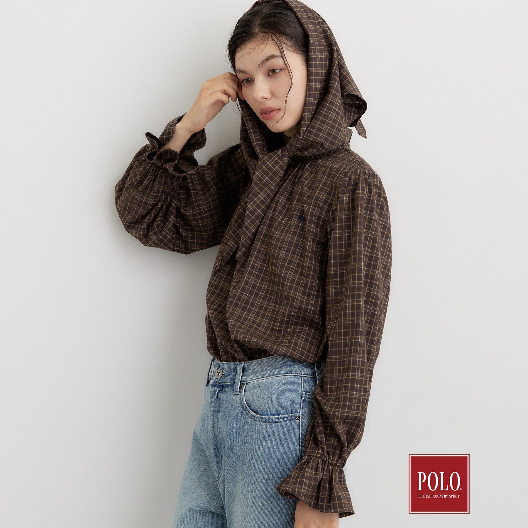 THE SHOP TK「POLO BCS/チェックスカーフ付きブラウス」|シャツ・ブラウス|