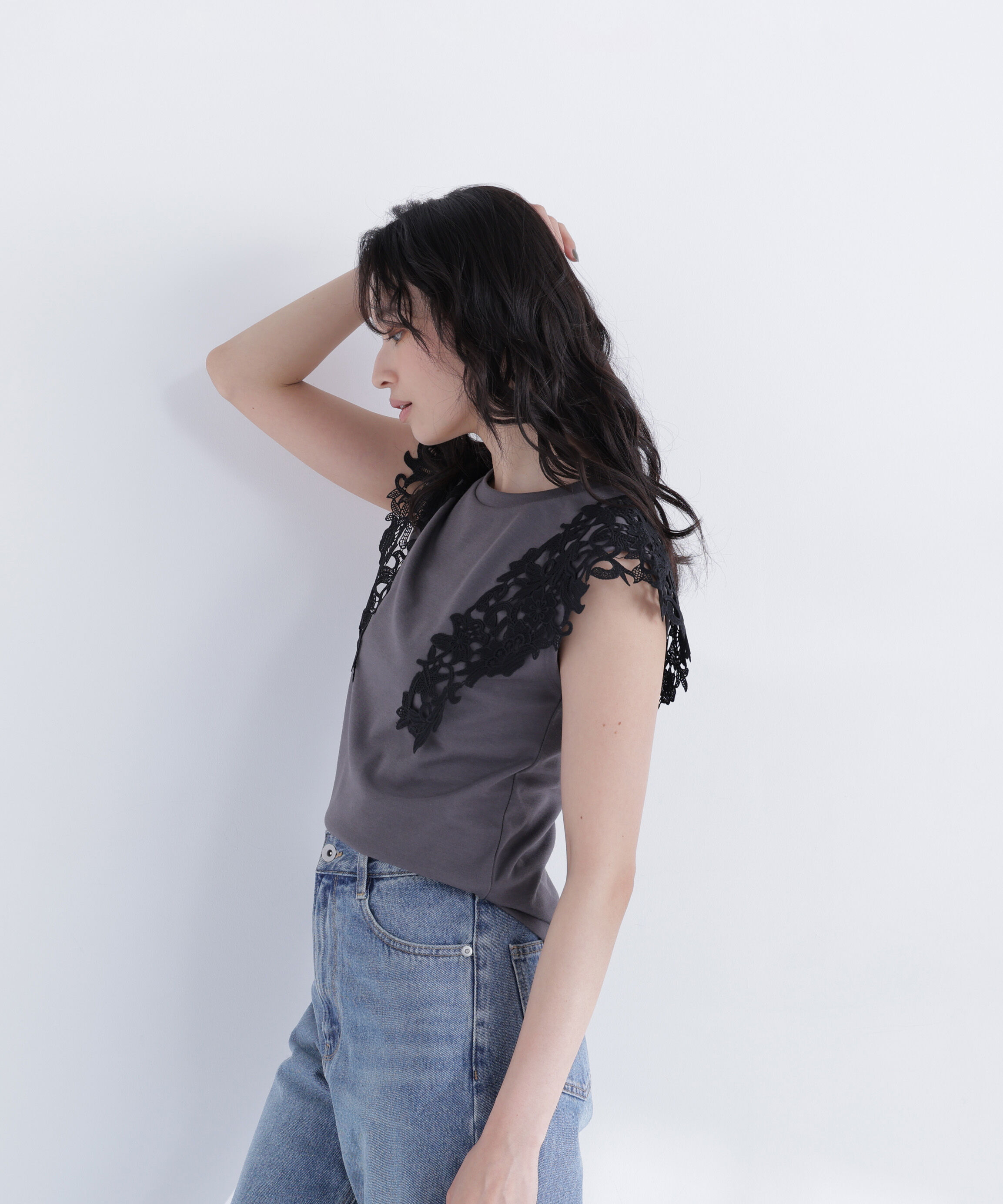  「レースフレンチスリーブカットソー」|Tシャツ・カットソー|