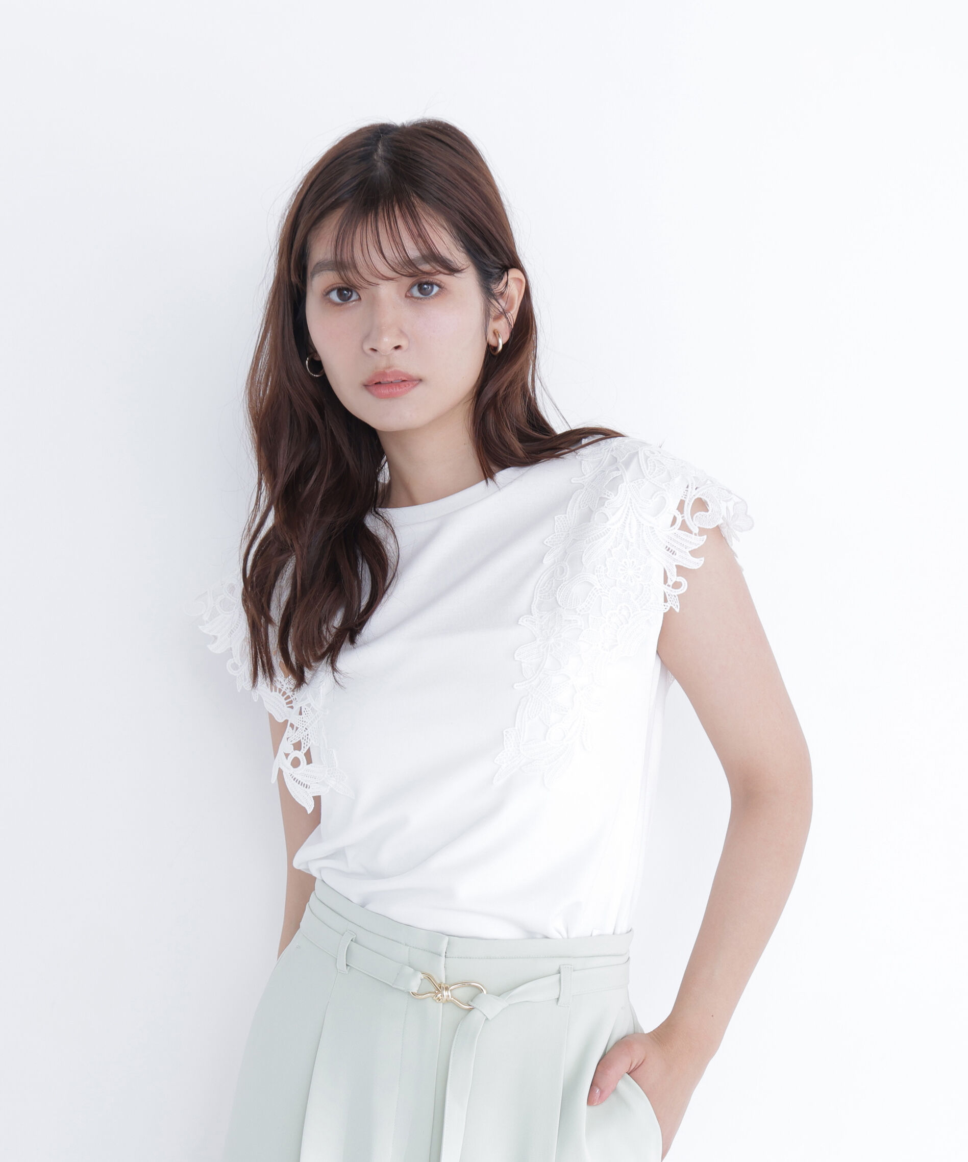  「レースフレンチスリーブカットソー」|Tシャツ・カットソー|オフホワイト1