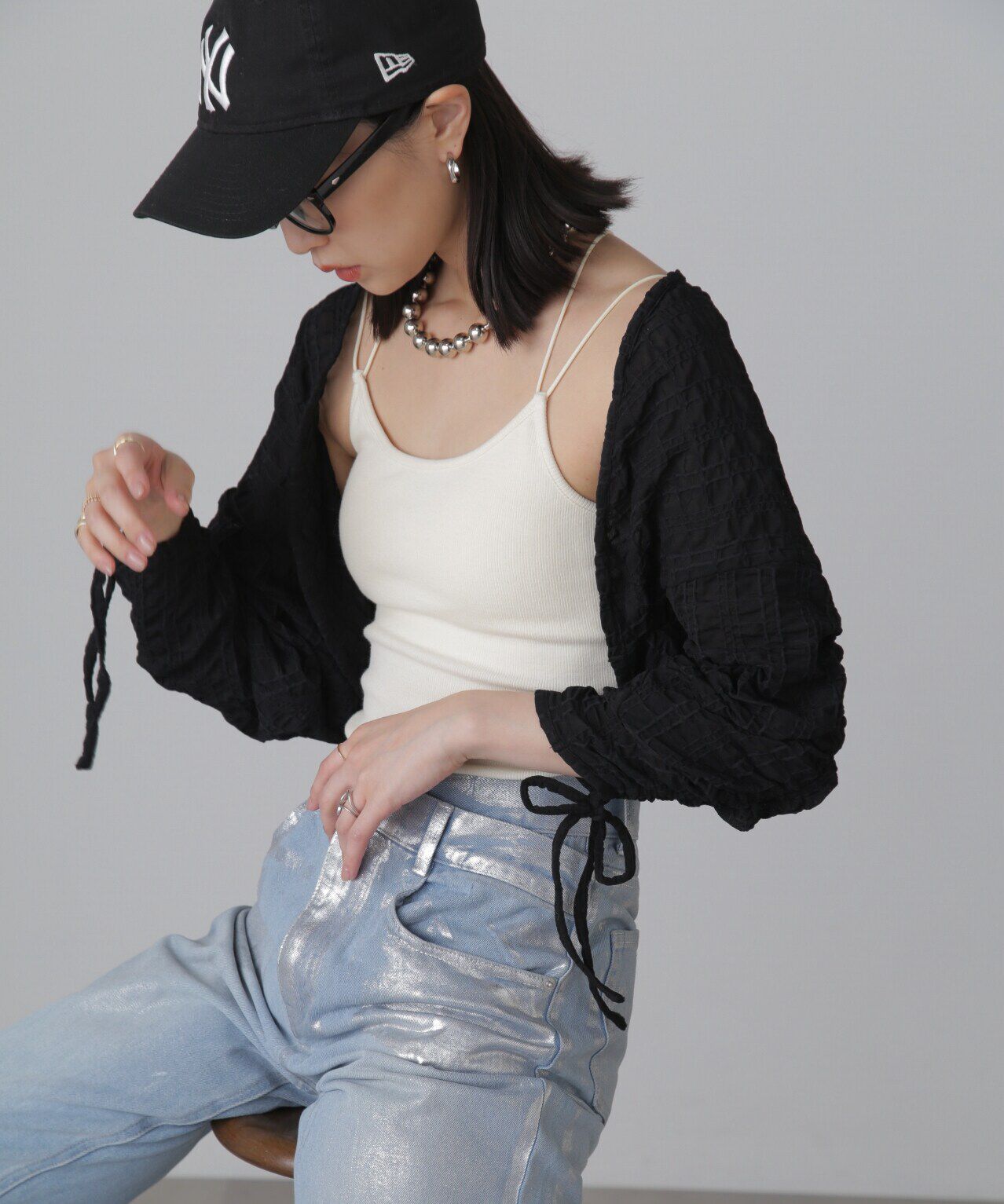  「シアーチェック袖シャーリングボレロ」|Tシャツ・カットソー|