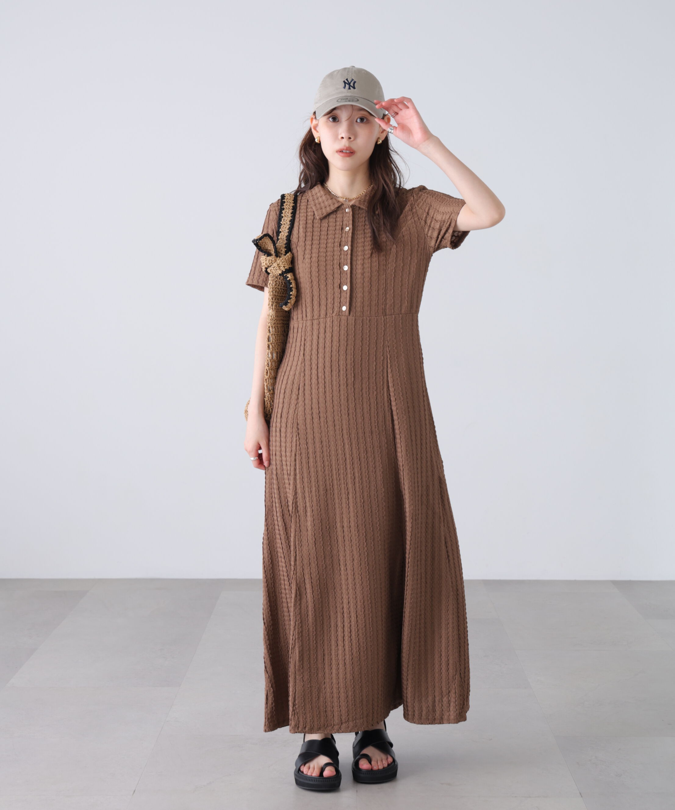 「金ボタンカットジャガードポロワンピース」|ワンピース|