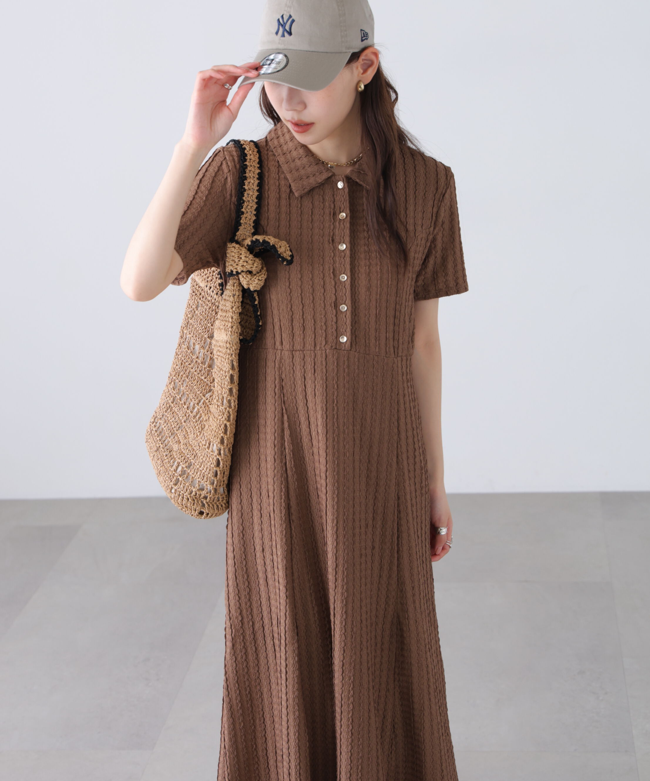 「金ボタンカットジャガードポロワンピース」|ワンピース|
