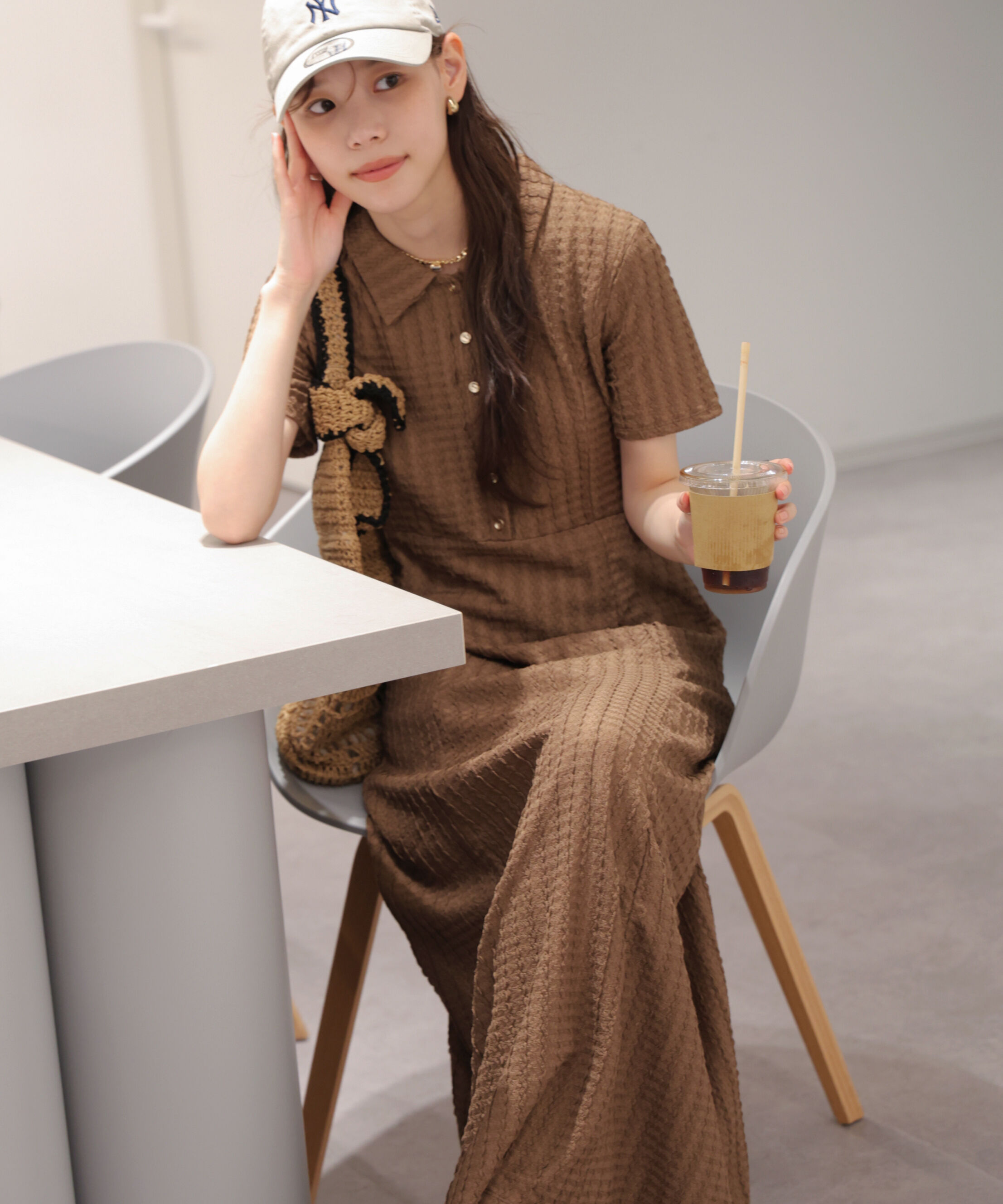 「金ボタンカットジャガードポロワンピース」|ワンピース|