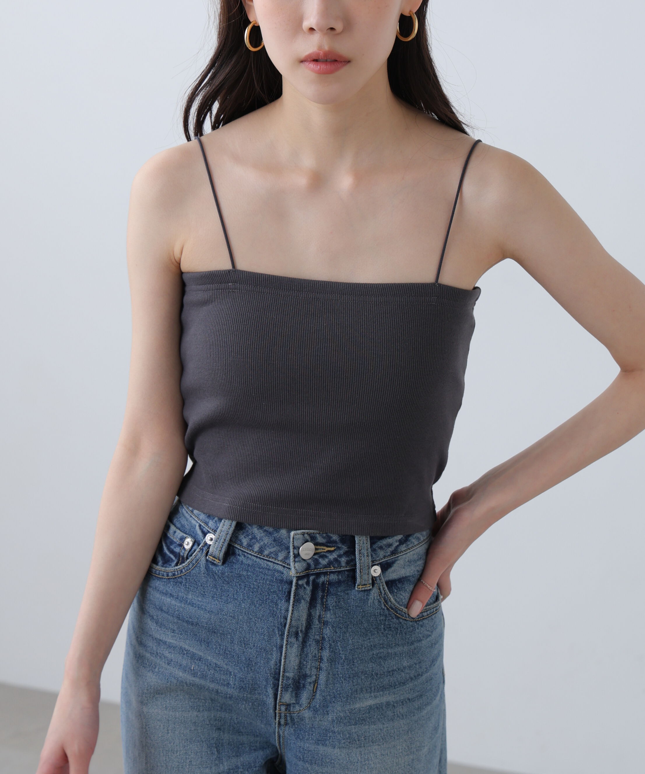  「[接触冷感][UV加工]カップ付きショート丈キャミソール」|Tシャツ・カットソー|