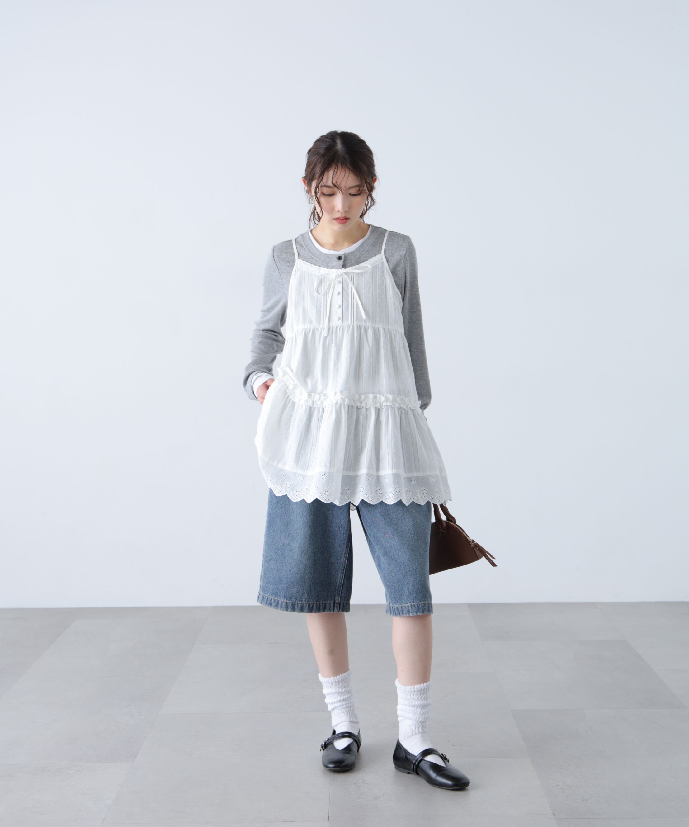  「コットンティアードミニワンピース」|ワンピース|