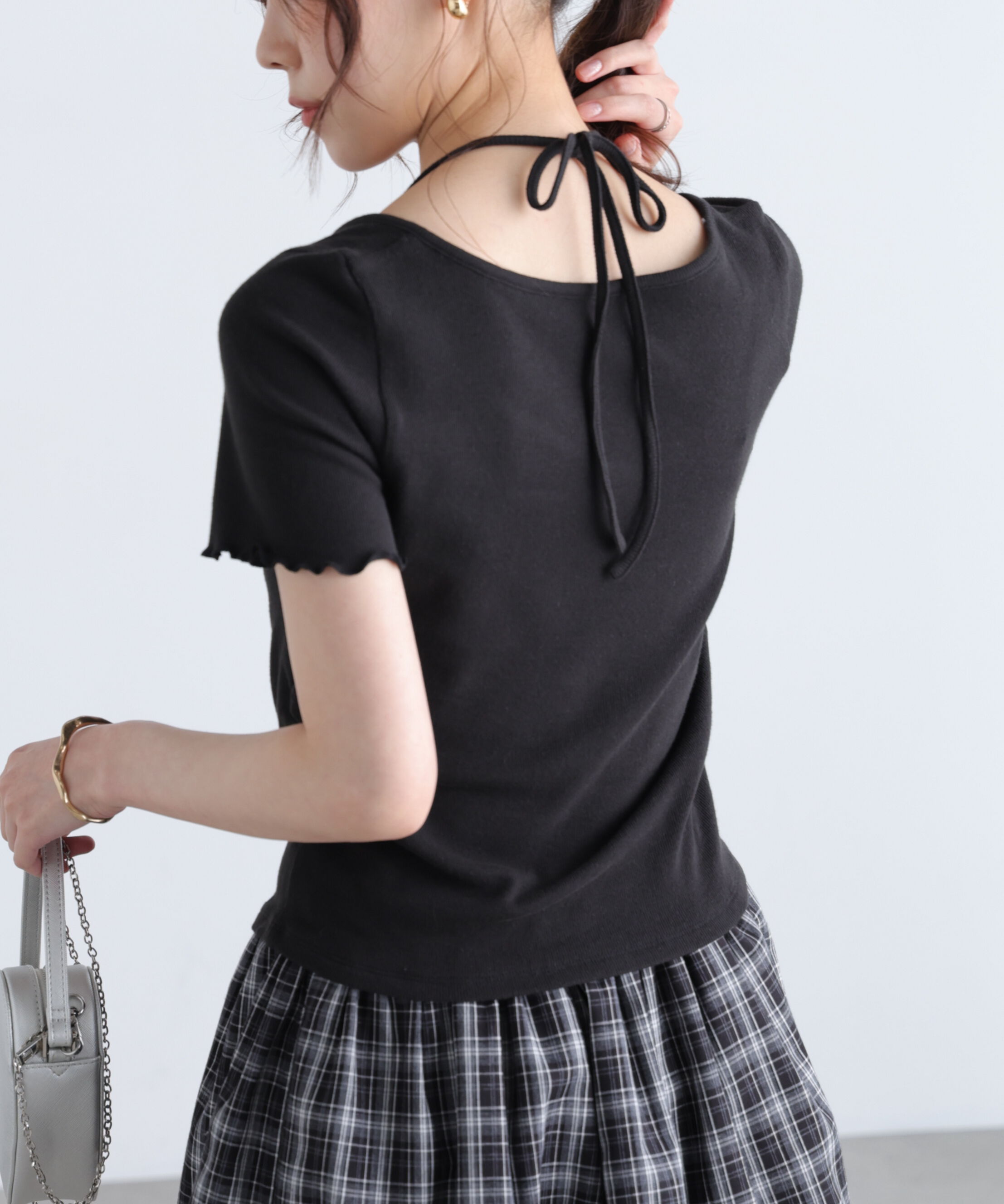  「フロントギャザーデコルテ半袖カットソー」|Tシャツ・カットソー|