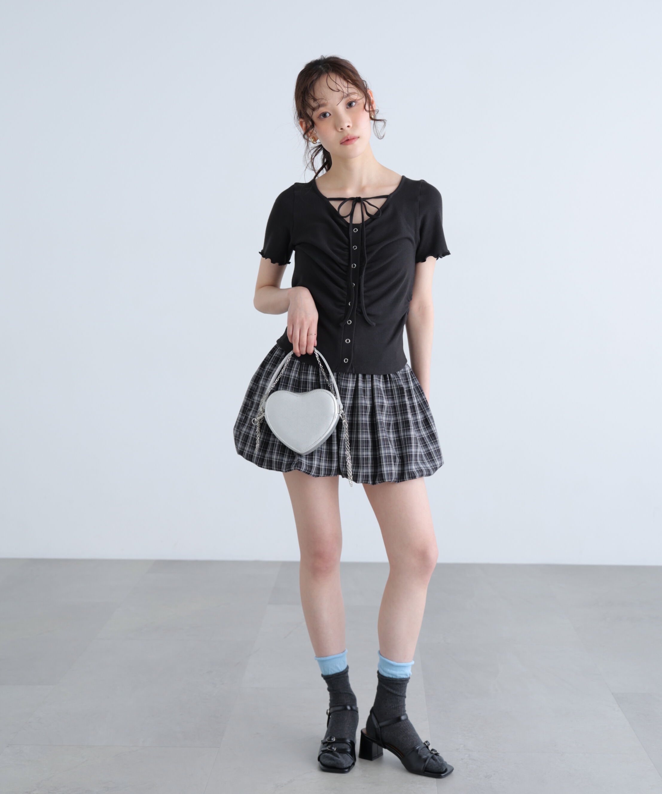  「フロントギャザーデコルテ半袖カットソー」|Tシャツ・カットソー|