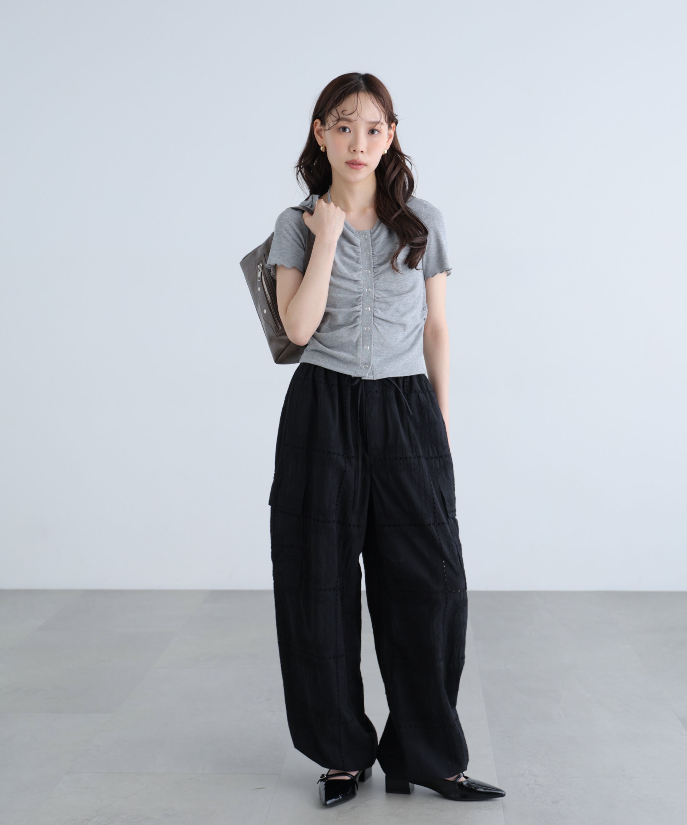  「フロントギャザーデコルテ半袖カットソー」|Tシャツ・カットソー|