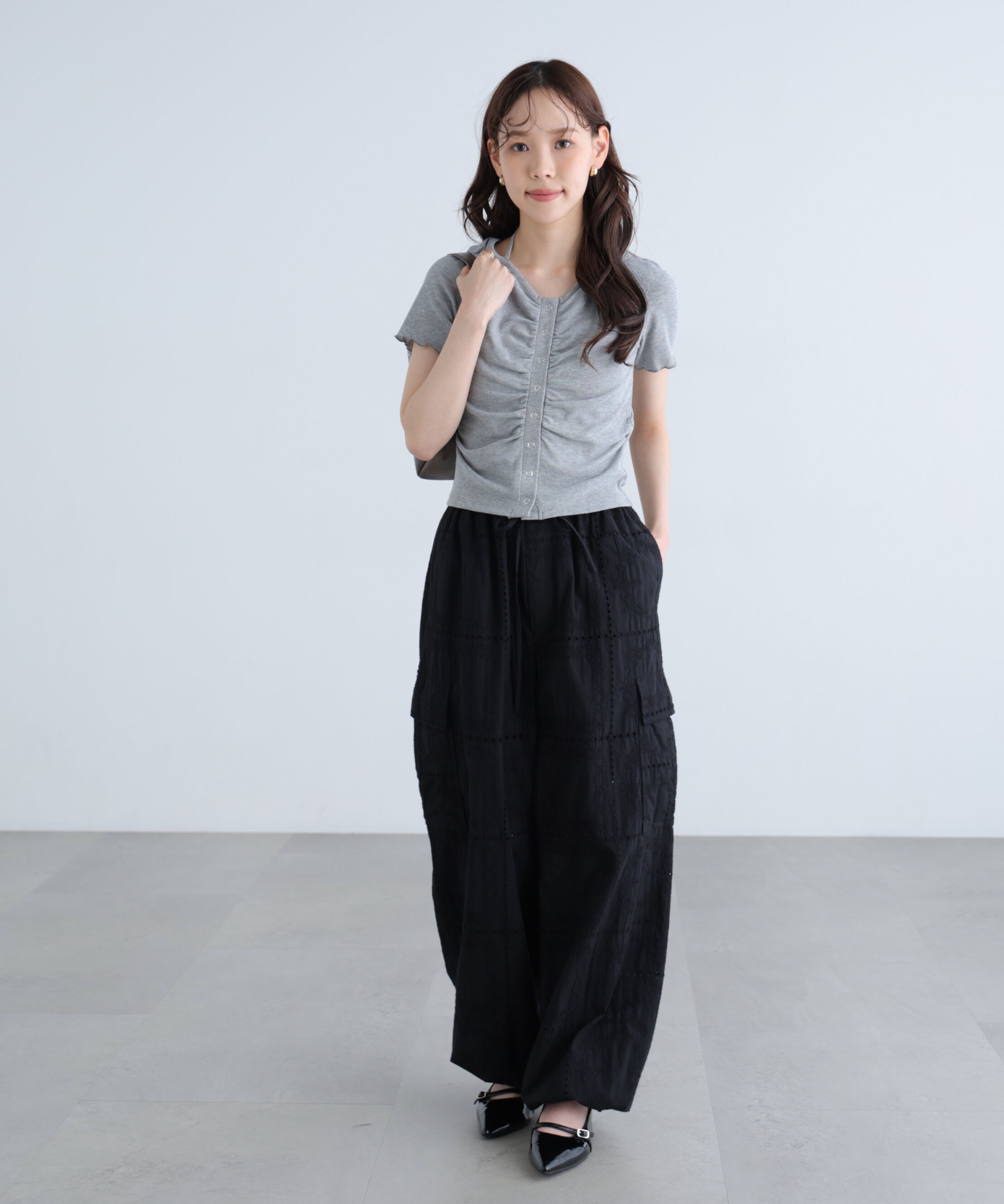  「フロントギャザーデコルテ半袖カットソー」|Tシャツ・カットソー|