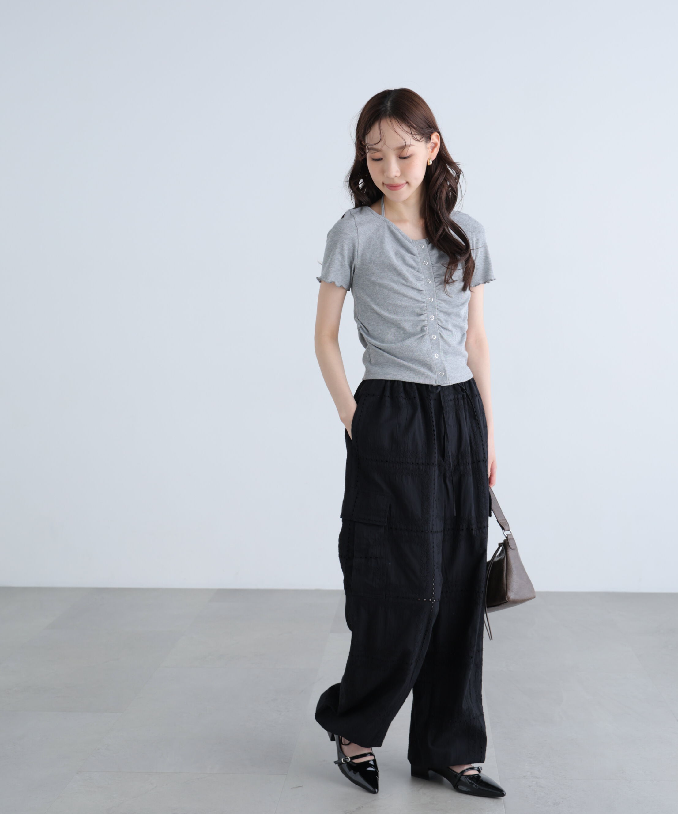  「フロントギャザーデコルテ半袖カットソー」|Tシャツ・カットソー|