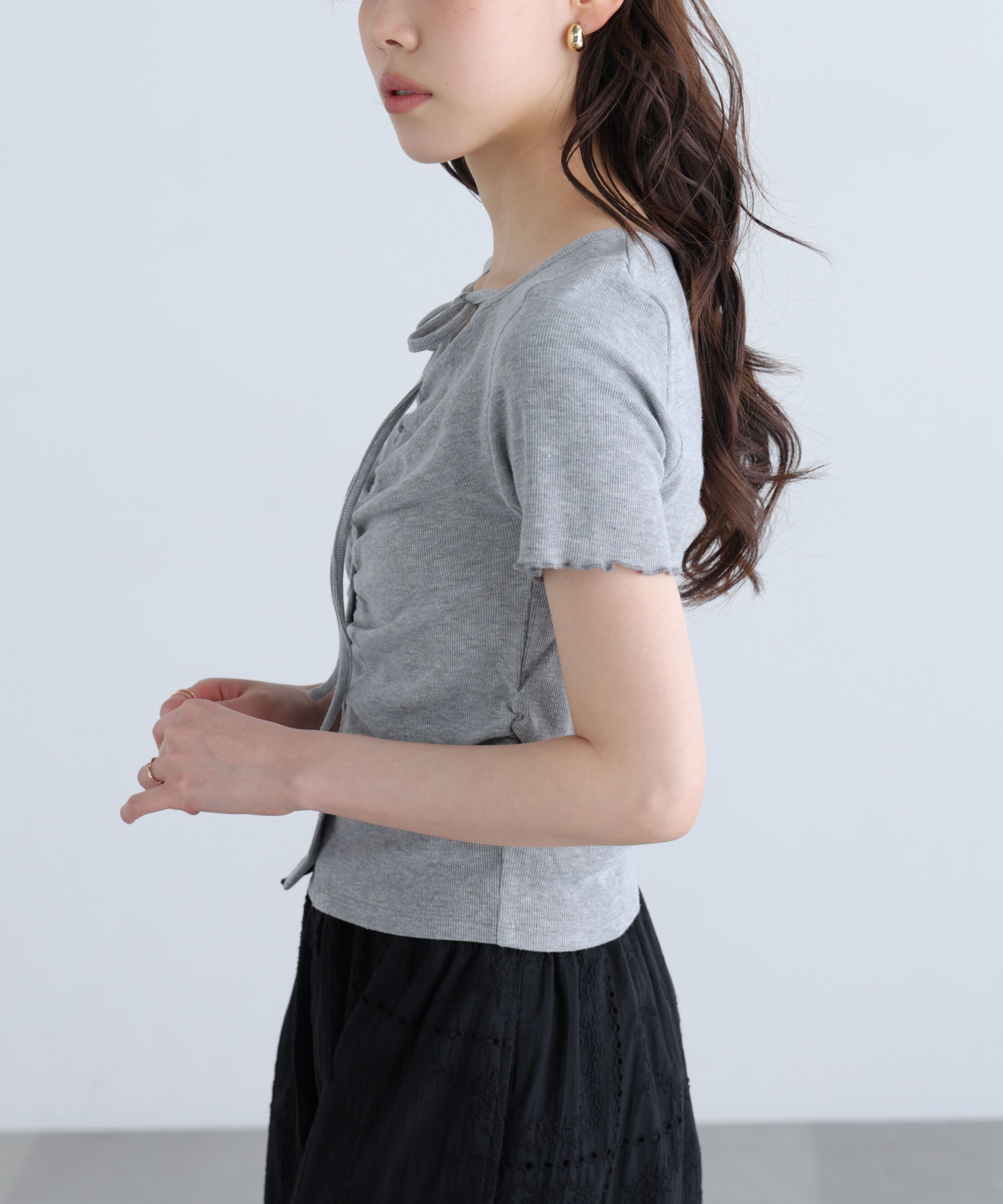  「フロントギャザーデコルテ半袖カットソー」|Tシャツ・カットソー|