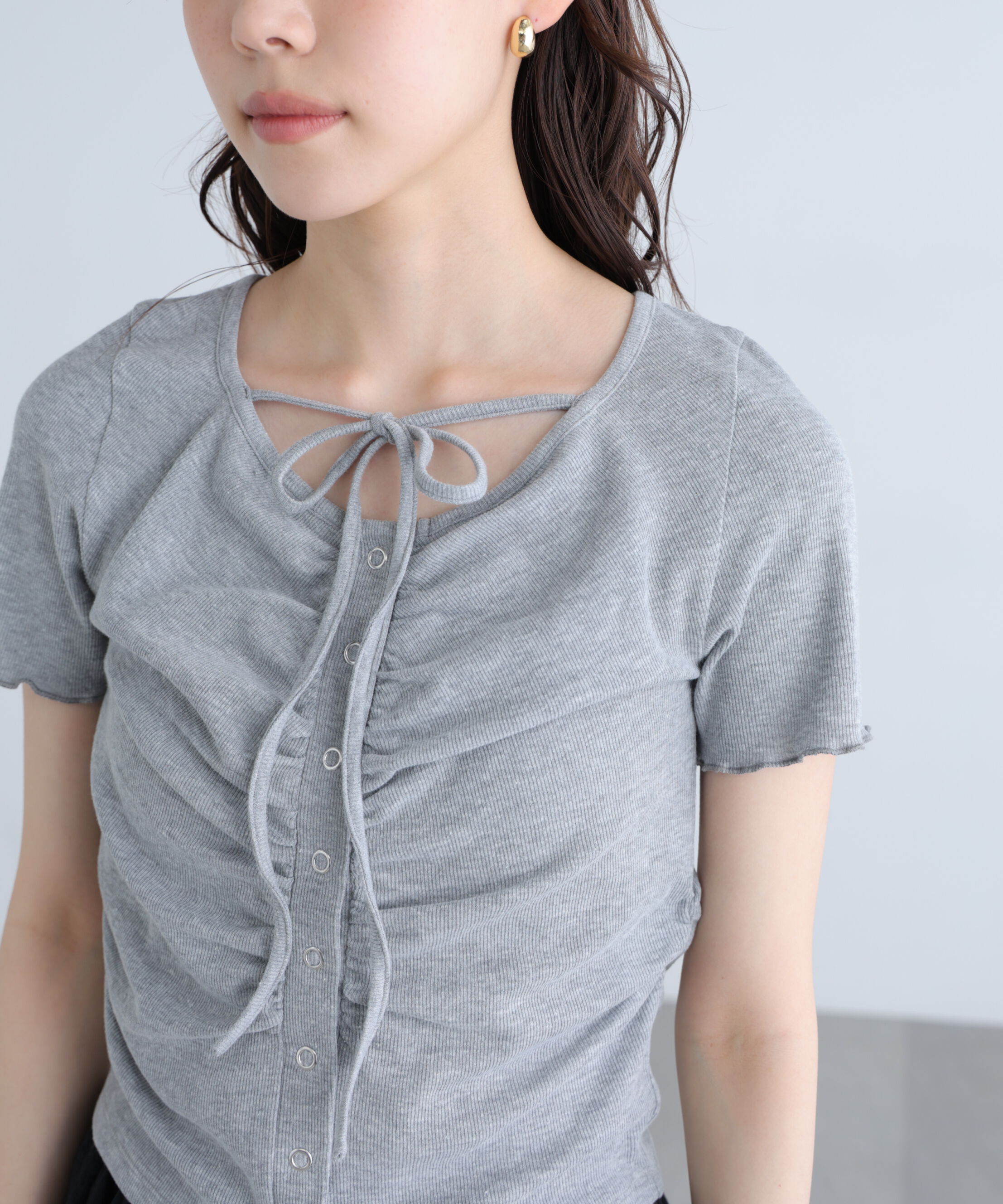  「フロントギャザーデコルテ半袖カットソー」|Tシャツ・カットソー|