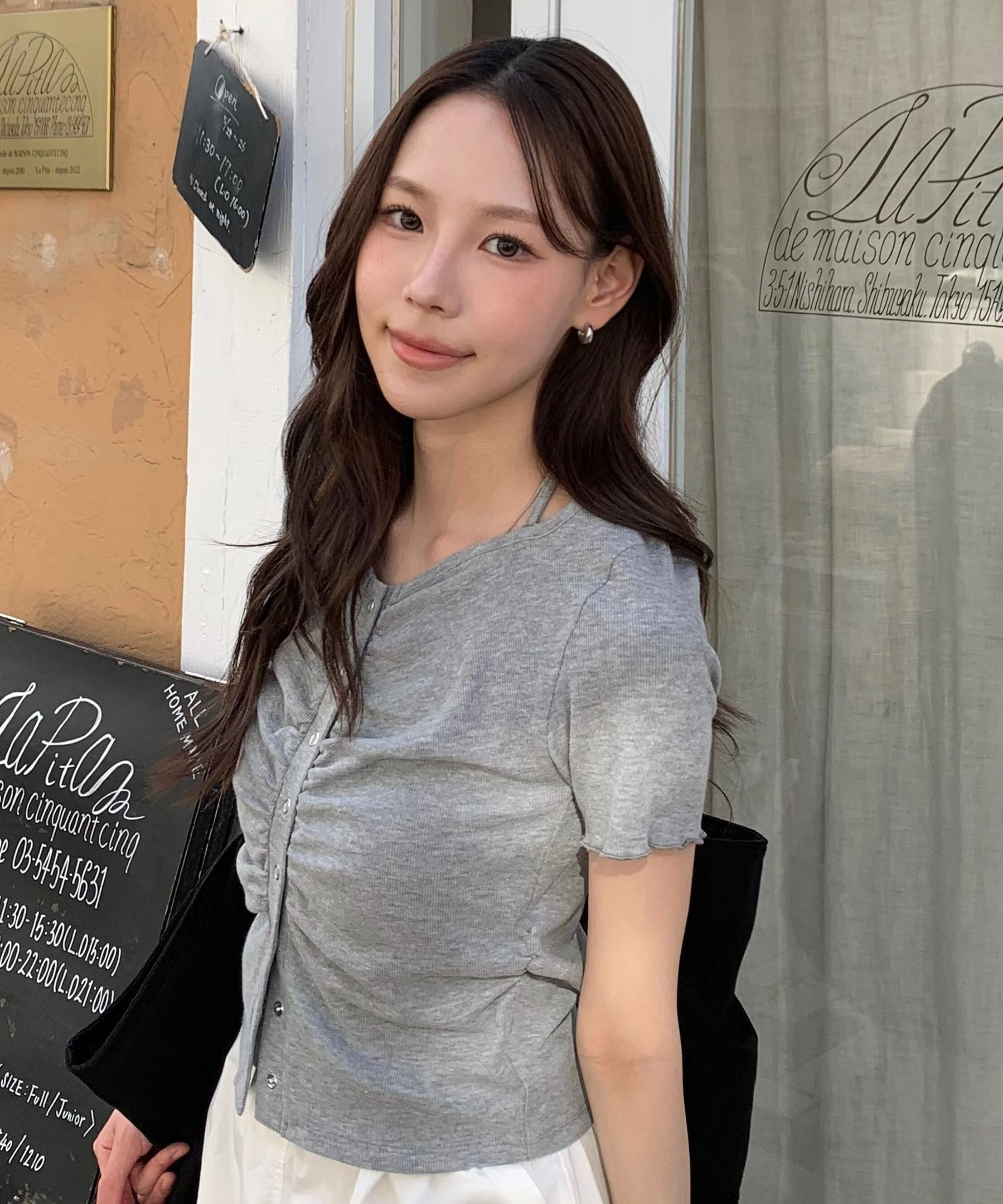  「フロントギャザーデコルテ半袖カットソー」|Tシャツ・カットソー|