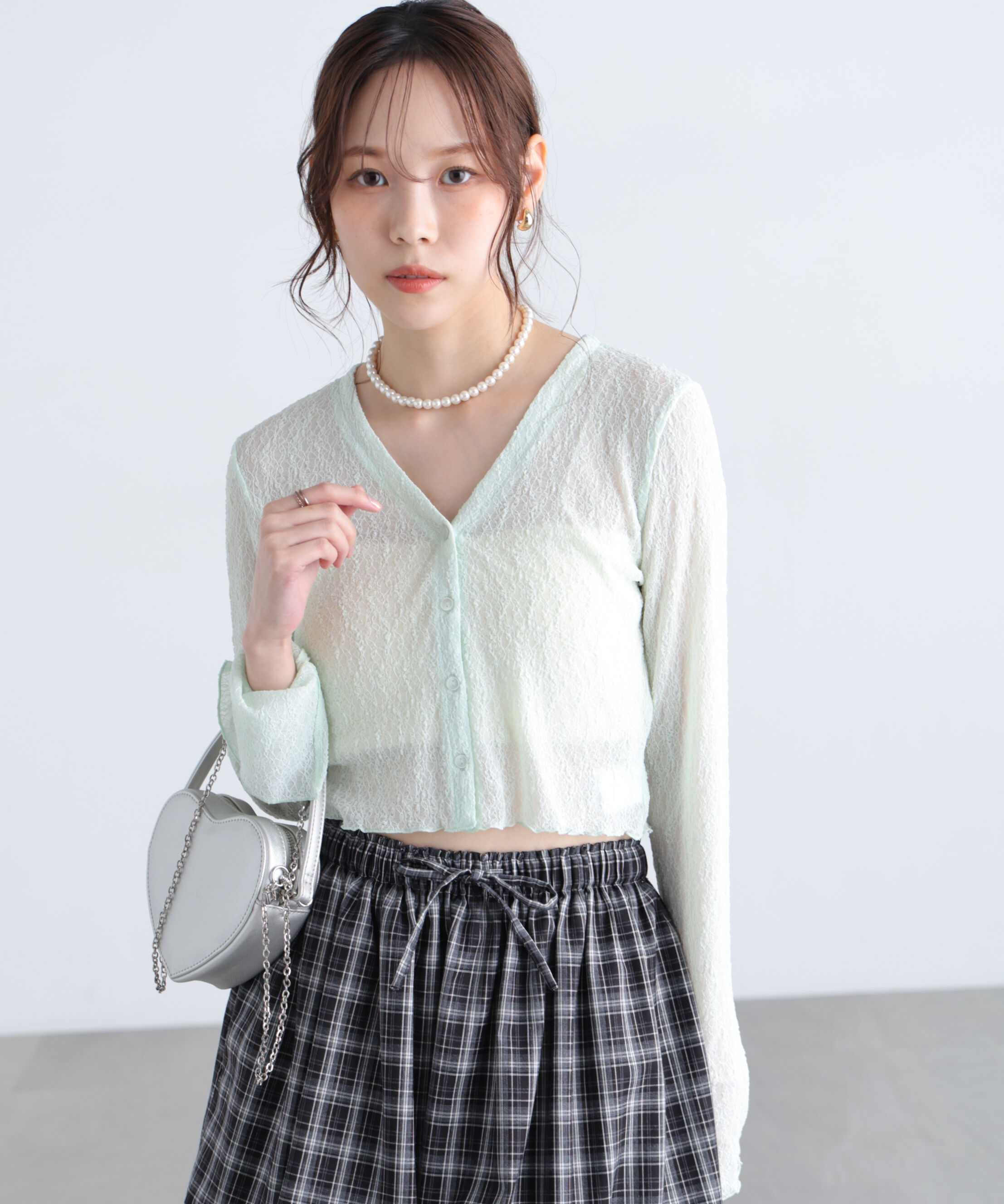  「シアーチュールレースカーディガン」|Tシャツ・カットソー|ライトグリー