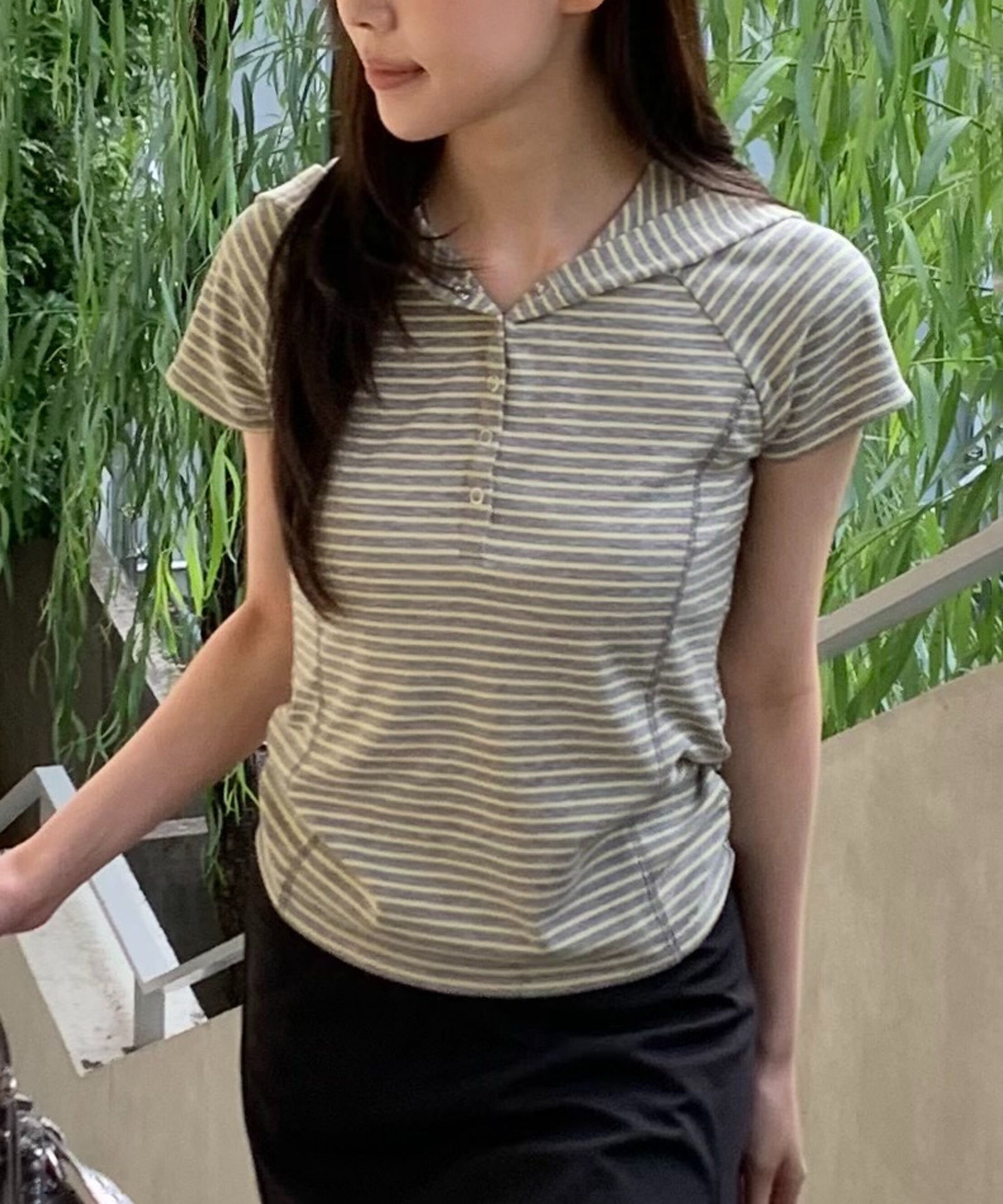  「スキッパー半袖カットソーフーディー」|Tシャツ・カットソー|グレー&times;イエ  1