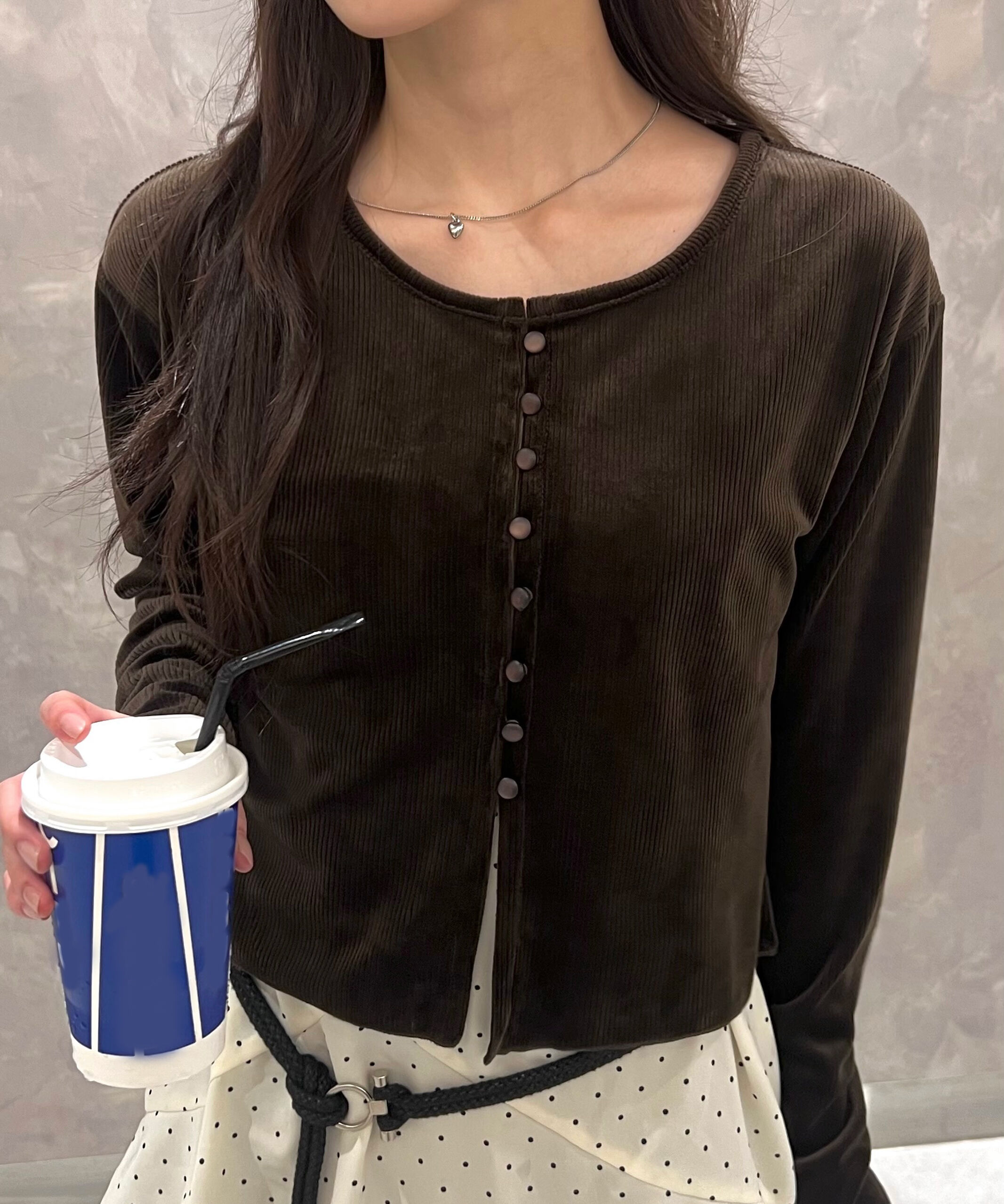  「ベロアリブカーディガン」|Tシャツ・カットソー|ブラウン