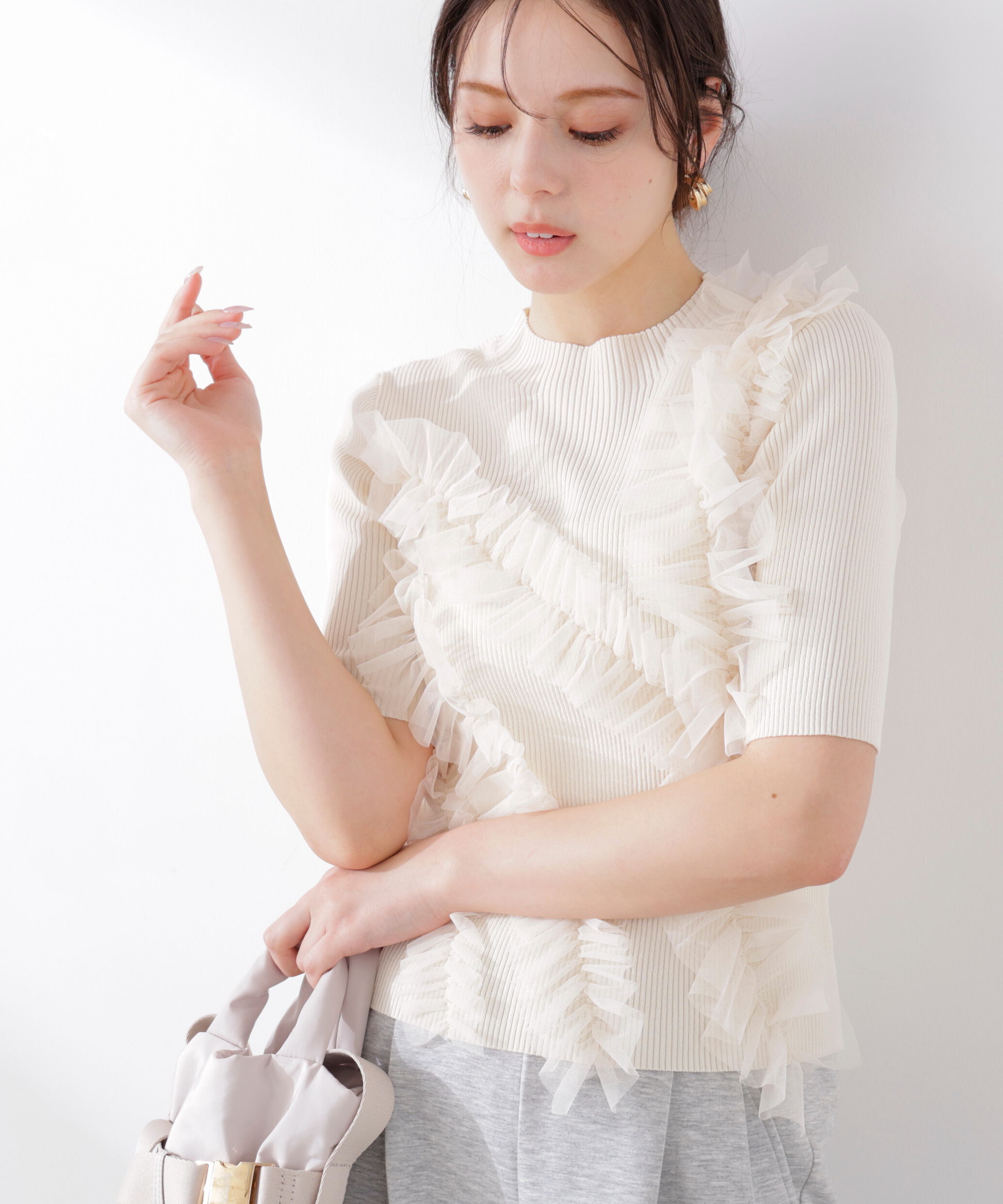 PROPORTION BODY DRESSING「チュールフリル付きニット　26SS」|ニット・セーター|ベージュ