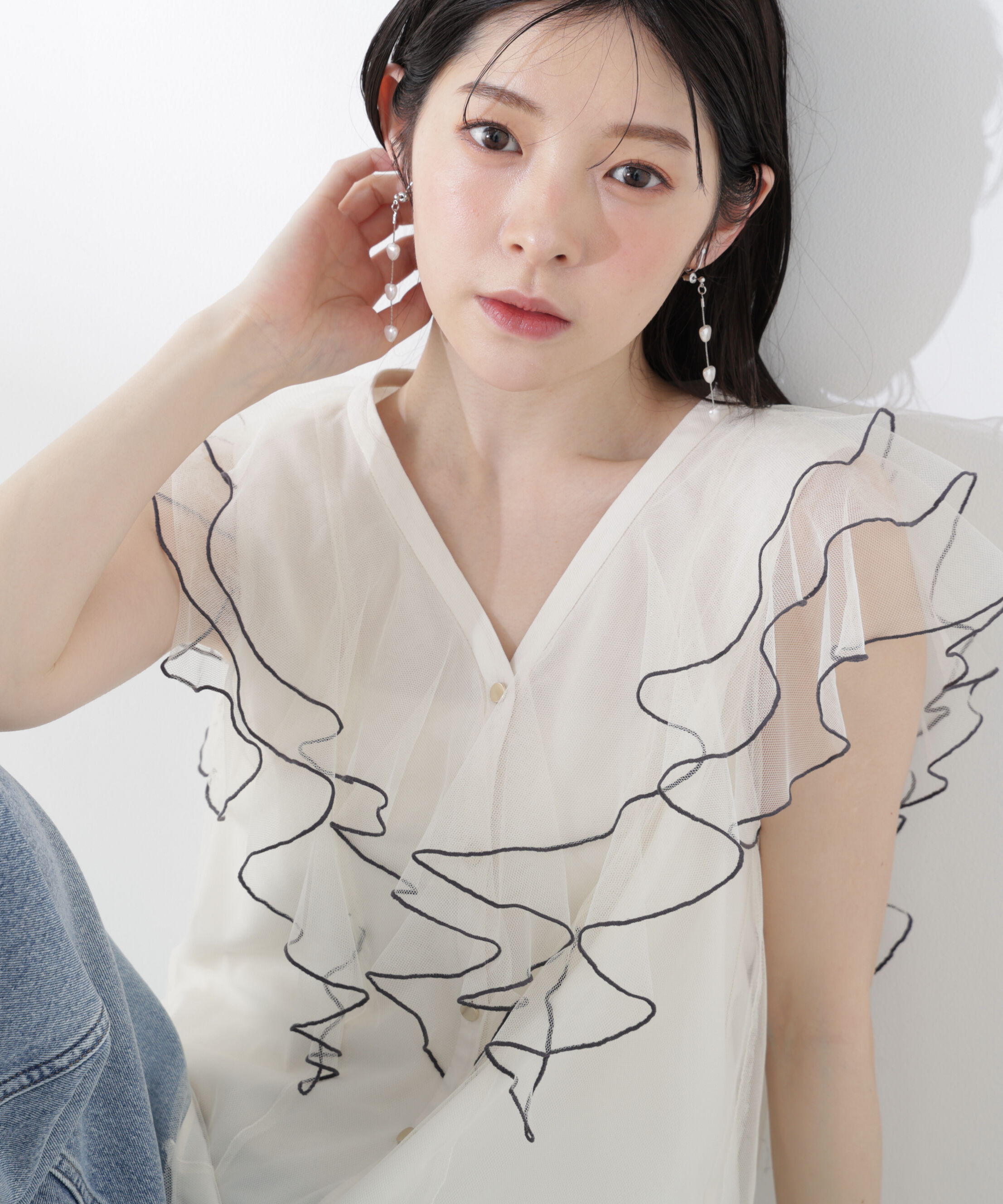 PROPORTION BODY DRESSING「チュールラッフルブラウス 26SS」|シャツ・ブラウス|アイボリー2