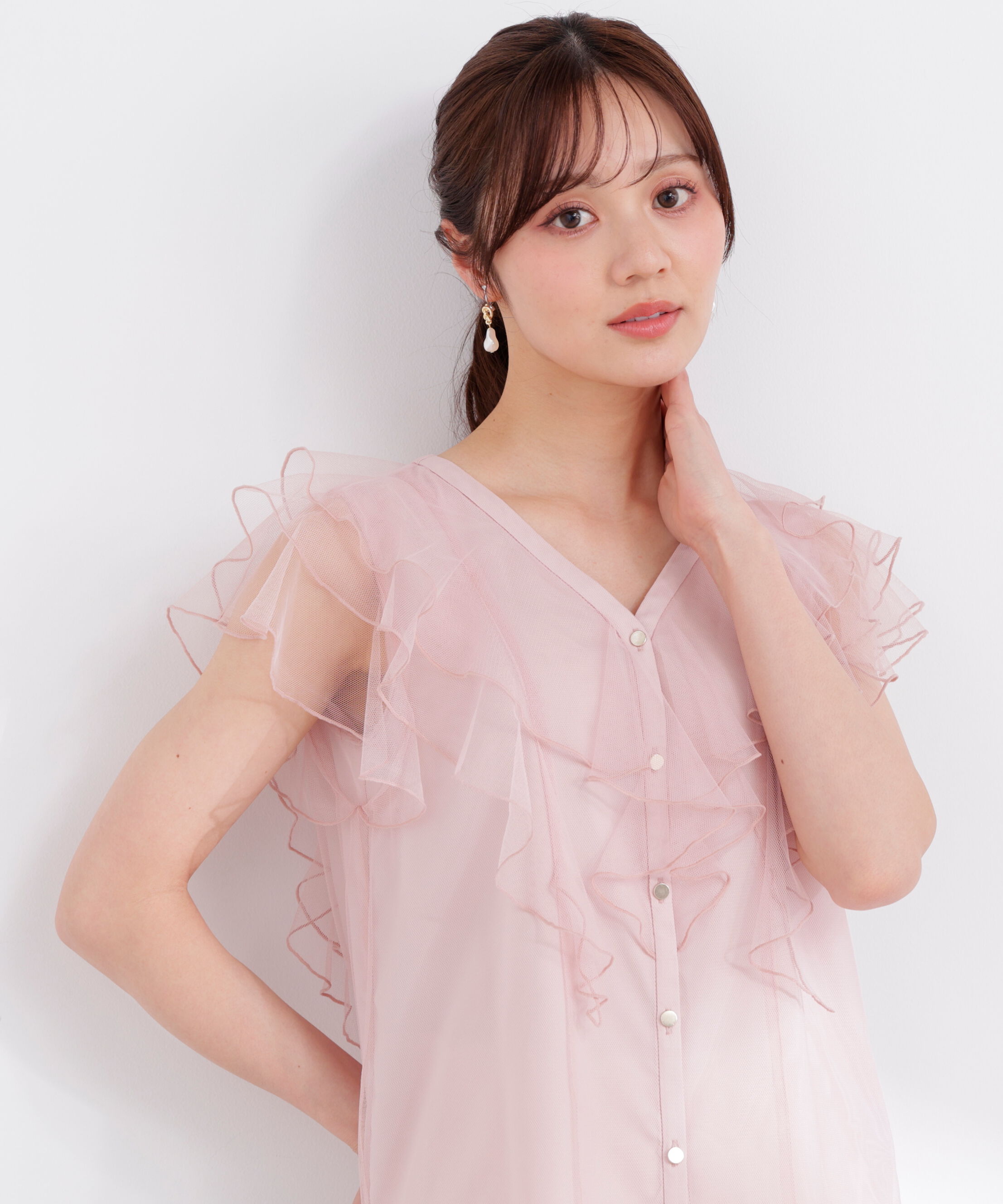 PROPORTION BODY DRESSING「チュールラッフルブラウス 26SS」|シャツ・ブラウス|ピンク