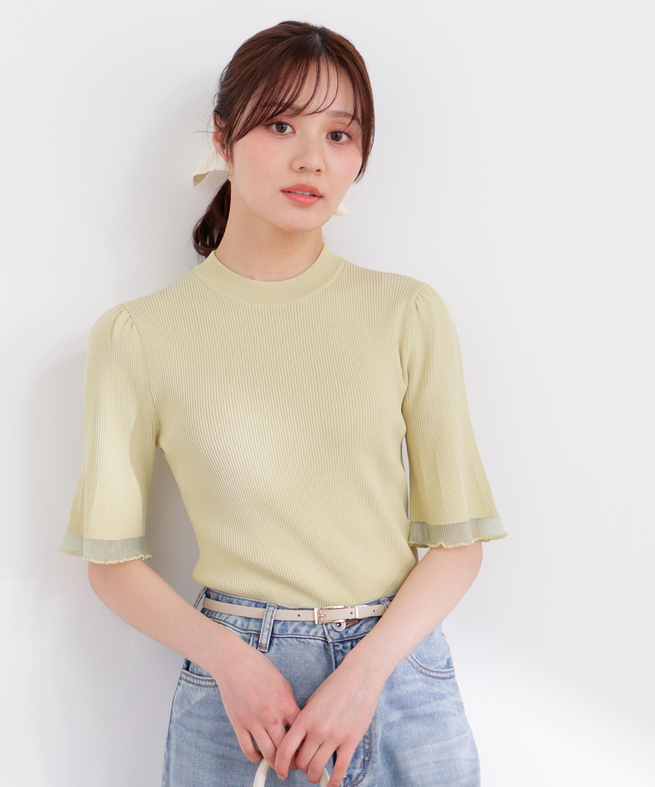 PROPORTION BODY DRESSING「部分シアー半袖ニット 26SS」|ニット・セーター|イエロー